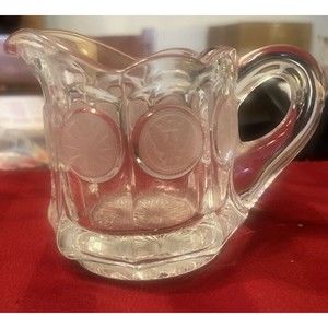 Vintage Elegant Fostoria Glass Clear COIN  Creamer Olympic Torch & 1886 Eagle